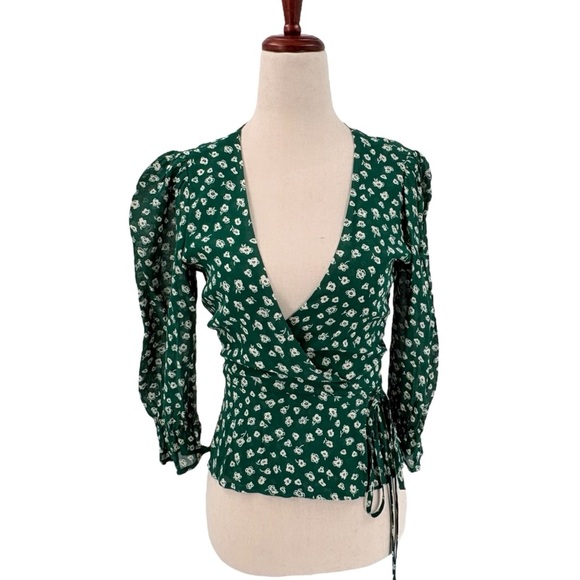 Reformation Emma Wrap Top Small Green Floral - Picture 1 of 5